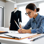 **

"A professional female fashion designer sketching designs in a bright, modern studio, fully clothed in modest attire, surrounded by fabric samples and design tools. Safe for work, perfect anatomy, correct proportions, natural pose, well-formed hands, proper finger count, natural body proportions, professional photography, high quality. Focus on creativity and design process."

**