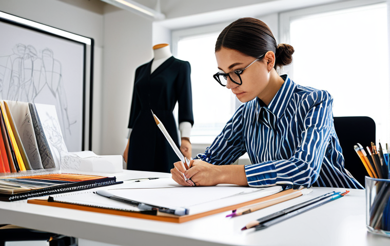 **
"A professional female fashion designer sketching designs in a bright, modern studio, fully clothed in modest attire, surrounded by fabric samples and design tools. Safe for work, perfect anatomy, correct proportions, natural pose, well-formed hands, proper finger count, natural body proportions, professional photography, high quality. Focus on creativity and design process."
**