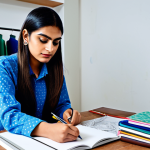 **

"A successful Pakistani fashion designer, fully clothed in professional attire, sketching designs in a bright, modern studio in Karachi, surrounded by fabric samples and design books, safe for work, appropriate content, modest clothing, perfect anatomy, natural pose, well-formed hands, proper finger count, high quality."

**