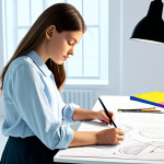 **Prompt:** A young female fashion designer, fully clothed in a modest and stylish outfit, sketching designs in a bright, modern studio filled with fabric swatches and design tools, professional lighting, safe for work, appropriate content, perfect anatomy, natural pose, well-formed hands.
