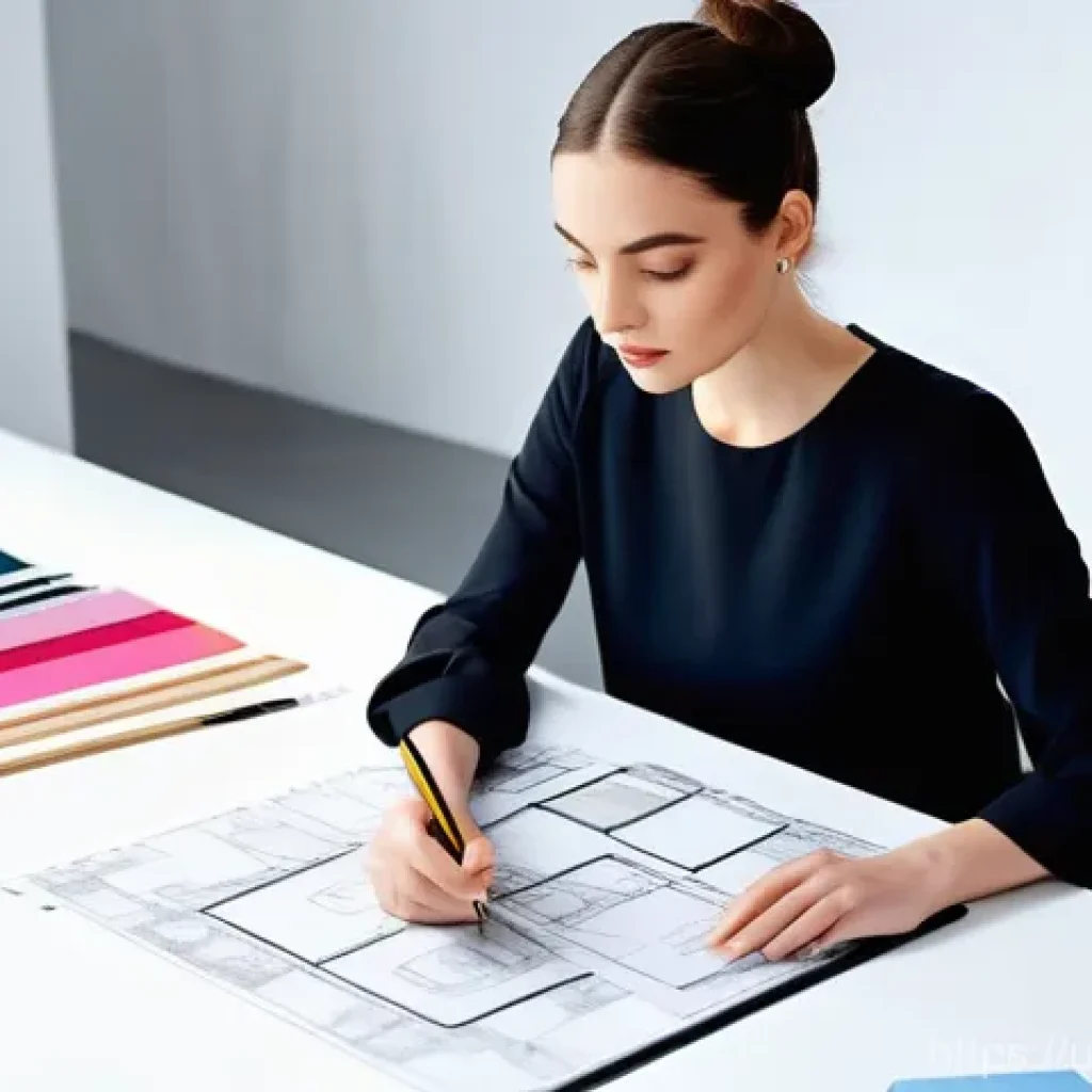 패션디자인 취업을 위한 자기소개서 작성법 - A focused and aspiring young fashion designer, wearing a chic blouse and tailored trousers, is sketc...