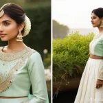 패션디자인 실습 과제 아이디어 - **Prompt 1: Sustainable Bridal Wear**
"A radiant young South Asian bride, aged 20-25, stands gra...