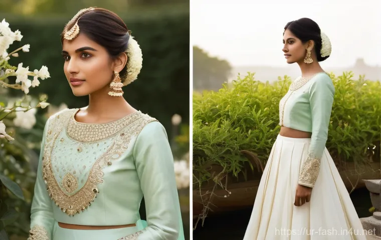 패션디자인 실습 과제 아이디어 - **Prompt 1: Sustainable Bridal Wear**
"A radiant young South Asian bride, aged 20-25, stands gra...